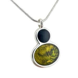 Kenneth Cole Abalone Black Enamel Minimalist Pendant Silver Tone 19” Necklace